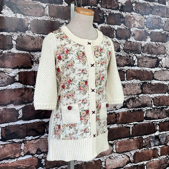 Anthropologie HWR Monogram Jacket Women's XS Extra Small Cream Floral Denim Knit - Picture 8 of 15